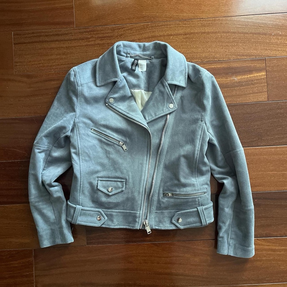 Divided Women's Light Blue Leather Moto Jacket